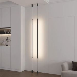 Lámpara Colgante Minimalista Negra para Cabecera de Dormitorio, Tira Larga para la Pared de Fondo, Líneas Cálidas, Sin Luz Principal, Colgante - Product Image 1