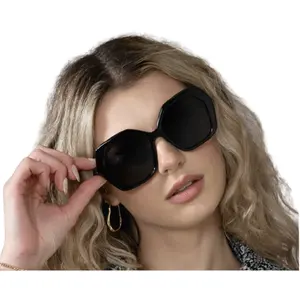 2024批发紫外线400偏光定制标志眼镜女大号超大时尚塑料多边形墨镜镜框太阳镜