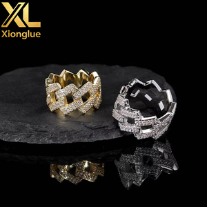 Anillo Cubano de Cobre Chapado en Oro de 18K con Doble Hilera de Circonitas, Anillo de Moda Hiphop para Hombre - Product Image 4
