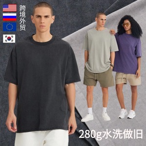 T-shirt Homme en Coton Pur 280g, Coupe Ample Oversize, Effet Vieilli Salé, Manches Courtes, Style Européen et Américain - Product Image 3