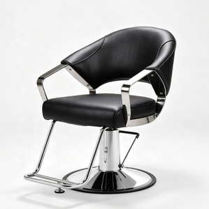 Sillón de Barbería Moderno, Hidráulico, Tapizado en Negro, con Base Cromada, para Salón de Belleza - Product Image 4