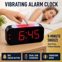Jam Alarm Digital Layar Besar LUMINOVA dengan Fitur Snooze untuk Lansia, Penggetar Tempat Tidur, Peredup Otomatis, Lampu Malam, Dapat Disesuaikan