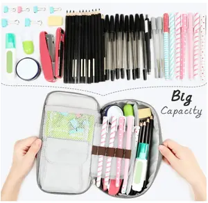 High Quality Hard Fabric Zipper Kids Big Capacity Pencil Case Pouch For Students