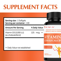 Vitamine D3 5000 UI Gélules molles (Cholecalciférol) Soutient le système immunitaire et la santé osseuse 100 Gélules molles
