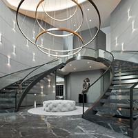 American Standard Escalier d'intérieur en colimaçon moderne en fer forgé en acier avec revêtement en poudre finition noire et garde-corps en verre