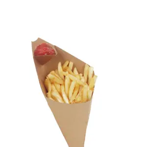 Scatola di patatine fritte monouso a forma di triangolo con cono antiolio in carta kraft per alimenti