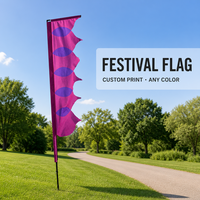 Drapeau publicitaire extérieur personnalisé, type bannière volante, drapeau flottant, drapeau arceau, bannière arceau, drapeau voile pour stand de marché