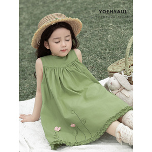 YOEHYAUL X5014 tulipe série filles sans manches robe ensemble enfants sans manches haut pantalon 3D fleur robe molène dentelle robe pour tout-petit - Product Image 2
