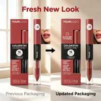 Gloss à lèvres longue tenue double embout avec logo personnalisé, finition brillante, haute pigmentation, hydratant, maquillage pour les lèvres en marque privée