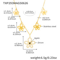 Collier, bracelet, bague et boucles d'oreilles tendance en acier inoxydable hypoallergénique avec zircon 5A et onyx noir en forme de fleur, cadeau de bureau/carrière, fête