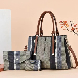 Sacs fourre-tout en toile contrastée tendance pour femmes, sacs à main en cuir PU personnalisés, vente en gros - Product Image 6