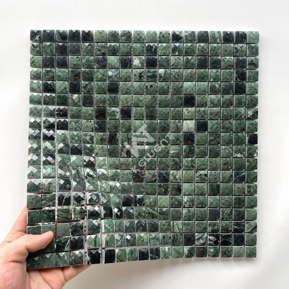 Desain kustom Cina populer persegi warna hijau marmer terlihat ubin mosaik