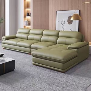 Sofá de Diseño Moderno para Sala de Estar, Cubierta de Cuero Vacuno, Estructura de Madera de Pino, Estilo Nórdico Simple y Moderno, Sofá de Una Plaza y Tres Plazas - Product Image 2