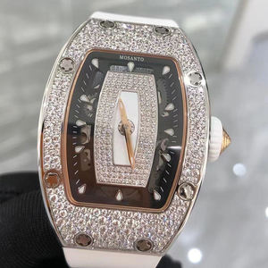 Reloj Mecánico de Mujer con Diseño de Diamantes, Caja de Cerámica Blanca, Correa de Goma Blanca, Reloj de Lujo para Dama - Product Image 3