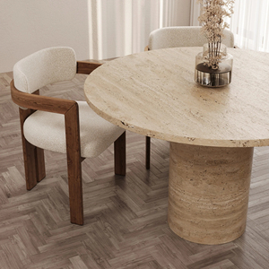 Mesa de Comedor Redonda de Travertino <span class=keywords><strong>Italiano</strong></span> <span class=keywords><strong>Carla</strong></span> de Kumusi Furniture - Product Image 2