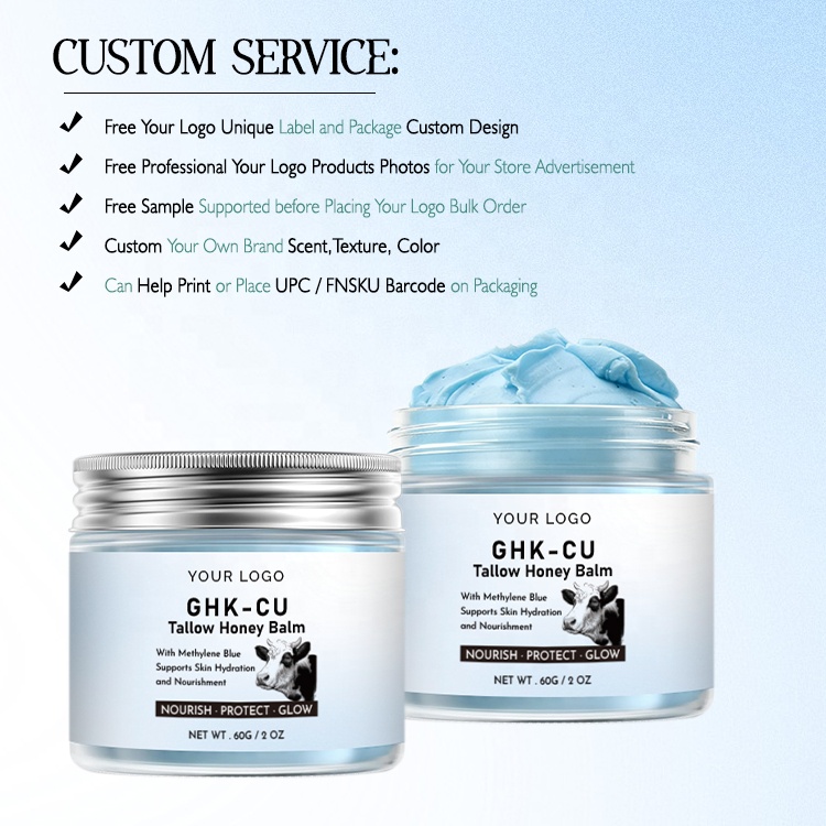Private Label Blue Copper Peptides GHK-Cu Beef Tallow Honey Balm For Skin Calming Firming Enhances Skin Tone