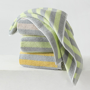 Toalla de Mano a Rayas de Algodón Puro, 33x74 cm, Absorbente, Suave, para Uso Doméstico, Verde, Rosa, Amarillo, Rectangular, Lavable a Máquina - Product Image 1