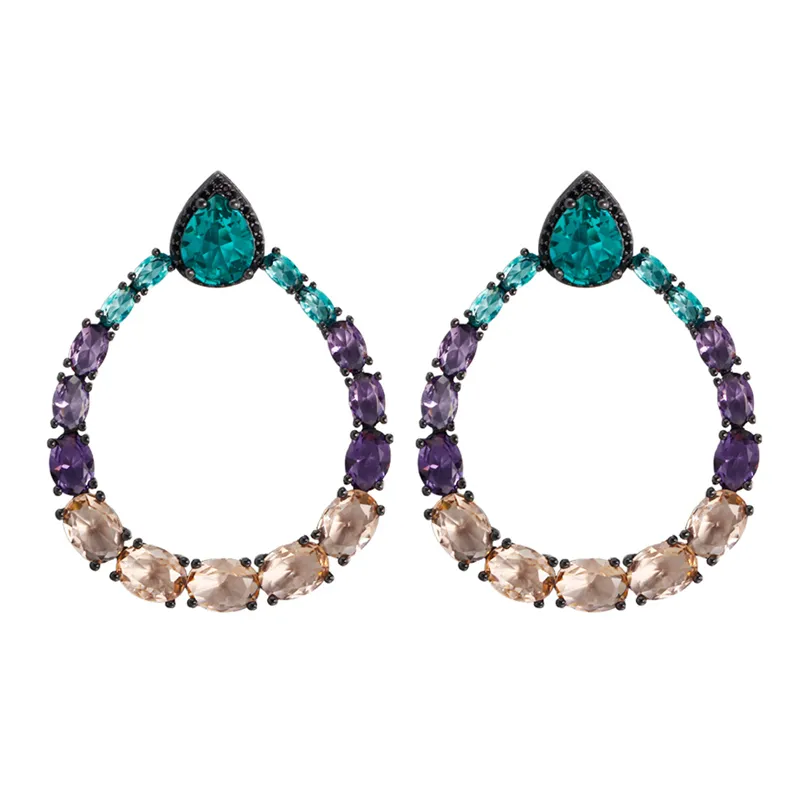 Orecchini geometrici di moda 2023 orecchini pendenti con zirconi di cristallo multicolore per le donne gioielli da festa con zirconi a prezzo ragionevole