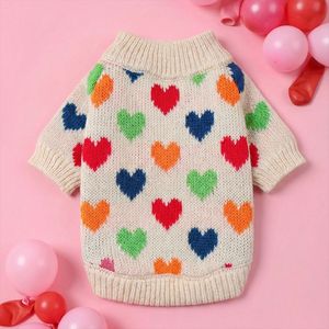 Vêtements pour animaux de compagnie pour l'automne et l'hiver, petits chiens, chiots, chiens et chats heureux, vêtements chauds et confortables, cœur coloré - Product Image 4