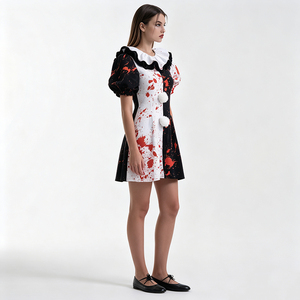 Vestido de Payaso Negro y Blanco con Detalles Sangrientos para <span class=keywords><strong>Mujer</strong></span>, Disfraz de Payaso Asesino de Terror, Disfraz de Halloween para Damas - Product Image 6