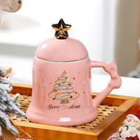 Mug en céramique de Noël simple de 400 ml avec couvercle et cuillère, cadeau de Noël créatif pour le bureau, pour filles