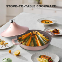 Tajine marocain en aluminium émaillé avec couvercle conique de 28 cm et 32 cm, pot de cuisson antiadhésif