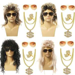 <span class=keywords><strong>Peluca</strong></span> Larga Rizada Negra Estilo Punk de los 80 para Hombre, Estilo Europeo y Americano, para Halloween, Hippie Rock, Modificación de la Forma del Rostro - Product Image 2