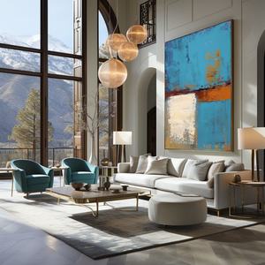 Peinture à l'huile abstraite texturée contemporaine, art sur toile fait main pour la décoration de chambre d'hôtel de luxe - Product Image 6