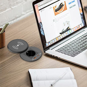 Multiprise de <span class=keywords><strong>bureau</strong></span> intelligente avec chargeur USB sans fil 80 mm, prise standard européenne, chargeur de table rond à encastrer - Product Image 6