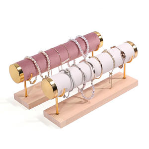 Lüks 1/2/3/4/5 tier kadife bileklik tutucu İzle organizatör altın T Bar ahşap bilezik kafa takı görüntüler standı raf - Product Image 4