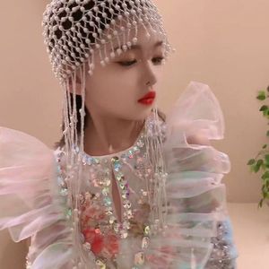 Nouveau chapeau de mariée de luxe d'été avec perles et design en maille, longue frange, coiffe pour enfants - Product Image 2