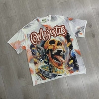 Kaos Pria Skulls Hot Drilling Gothic Vintage Streetwear Desain Tie Dye Katun Tebal OEM Grosir Majestik