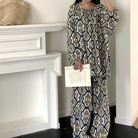 Piyama Wanita Musim Gugur Lengan Panjang Kerah Bulat Katun Sutra, Baju Tidur Manis Lucu Nyaman Desain Unik Serbaguna untuk Pakaian Rumah