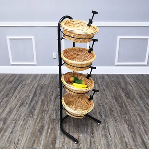 Dây Sắt Kim Loại Màu Đen 4 Tier Giỏ Đứng Với Bốn Wicker Container Và Bốn Dấu Hiệu Giữ Clip Cho Thị Trường Hiển Thị Giá - Product Image 6