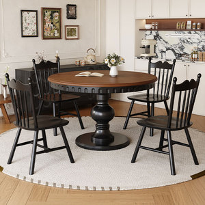 Tavolo da Pranzo Rotondo in Stile Americano con Base Intagliata in <span class=keywords><strong>Legno</strong></span> Massello, <span class=keywords><strong>Design</strong></span> Retrò Francese, Arredamento per Sala da Pranzo di Casa e Villa - Product Image 1