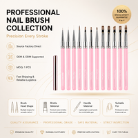 Pinceaux à ongles multifonctionnels à manche en acrylique rose, outils de peinture au gel UV, pour salon et manucure à domicile – Vente chaude