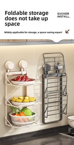 Étagère de rangement murale pliable multifonctionnelle moderne à trois niveaux en métal durable <span class=keywords><strong>pour</strong></span> la cuisine à domicile, ventouse <span class=keywords><strong>pour</strong></span> vaisselle et bols - Product Image 5