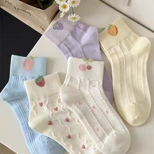 Cute Mid Calf <b>Socks</b> For Women Japanese Style <b>Breathable</b> Soft Cotton <b>Sock</b> With Fruit Pattern Fashionable Casual Wear - Product Image 1