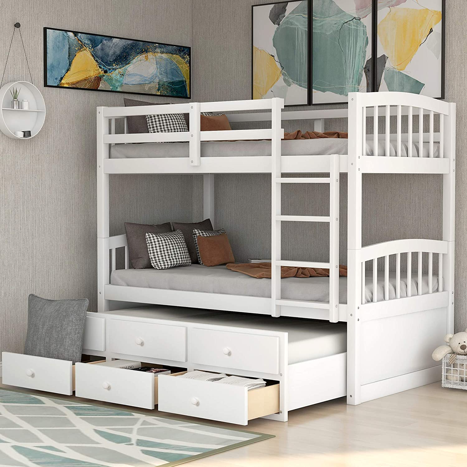 Children's bedroom wooden furniture bunk bed with bookrack