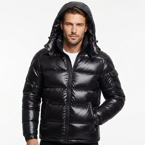 Blouson matelassé noir à capuche pour homme, rembourré de duvet, fermeture éclair, manteau d'hiver décontracté, coque en nylon, coupe classique 2026 - Product Image 4