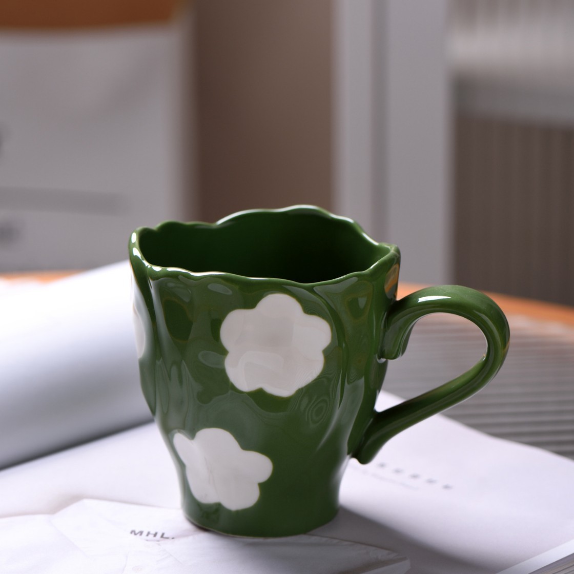 Tasse simple nuage à tige haute, vert militaire, floral