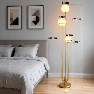 Lampe sur pied scandinave en laiton avec éclairage LED, commande tactile, hauteur réglable, éclairage pour salon et chambre à coucher - Product Image 4