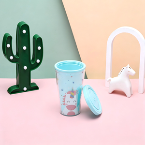 Kids Unicorn Print <b>Plastic</b> Cup BPA Free 450ml Tumbler Double Wall Insulated <b>Straw</b> Cup Safe Kids <b>Drinking</b> Tumbler - Product Image 1