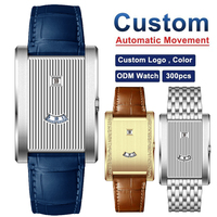 Montre automatique pour homme de style vintage personnalisé, boîtier en acier inoxydable brossé, bracelet en cuir ou en acier