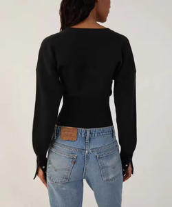 Suéter de Punto Personalizado con Logotipo de Moda para <span class=keywords><strong>Mujer</strong></span>, Top de Manga Larga, Suéter de Punto Acanalado para <span class=keywords><strong>Mujer</strong></span> - Product Image 2