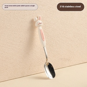 Cucchiaio Monouso per Bambini in Acciaio Inox 316 Placcato Oro con Testa in Silicone a Forma di Animale Cartone Animato Volpe Coniglietto Cerbiatto - Product Image 6