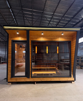 Sauna extérieur moderne en bois massif avec panneau de commande de chauffage électrique et briques de sel de l'Himalaya pour usage en salle de sport