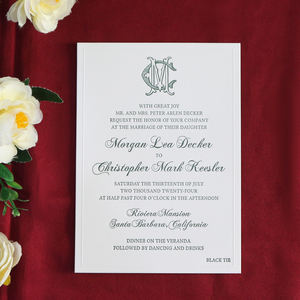 新着グリーン活版デボス手作りコットンペーパーカスタム結婚式招待カード結婚式結婚 - Product Image 1