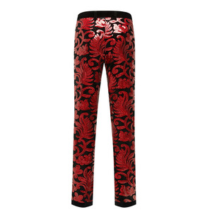 Costume de deux pièces pour hommes, <span class=keywords><strong>veste</strong></span> de costume de chanteur de DJ de scène de bal de mariage en velours de couleur <span class=keywords><strong>bordeaux</strong></span> à paillettes florales - Product Image 3