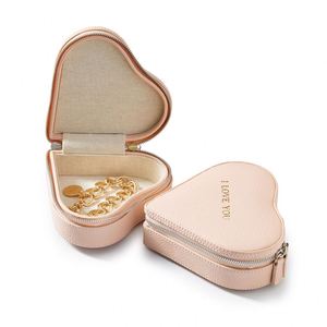 Boîte à bijoux portable en cuir PU en forme de cœur pour le voyage, petite boîte de rangement en gros - Product Image 4